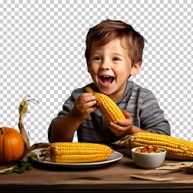 PSD small girl eating corn