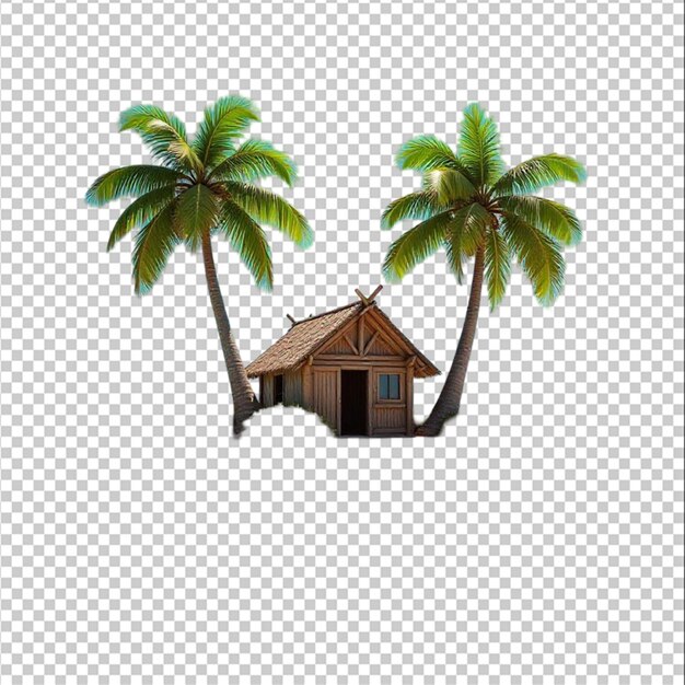 PSD a small island with palm trees and a house on it isolated on white background