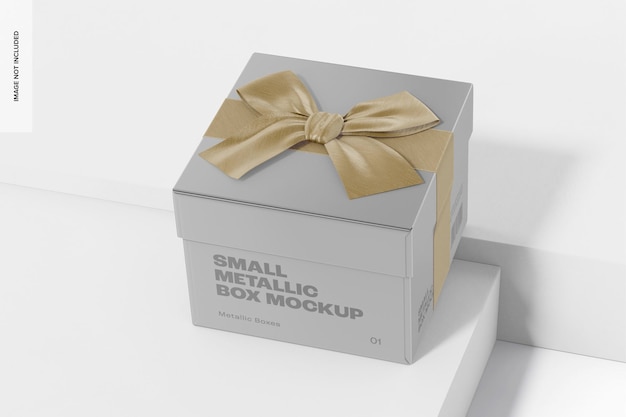 Small Metallic Box Mockup, on Podium