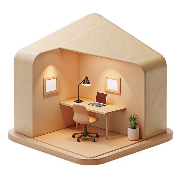 a small office with a laptop on the desk