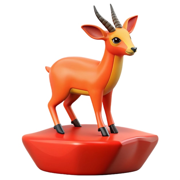 PSD a small orange antelope figurine on a red pedestal