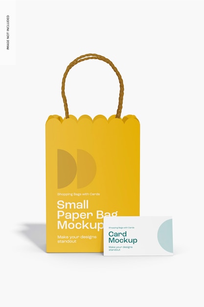 Small Paper Bag with Card Mockup, Front View