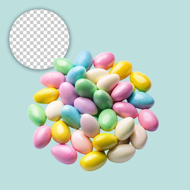 Small pile of oval hard candy on transparent background