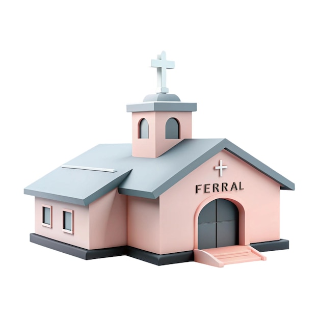 a small pink church with a cross on the top