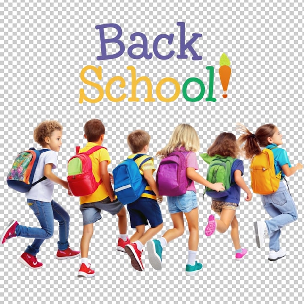 small schoolchildren with colorful school bags and