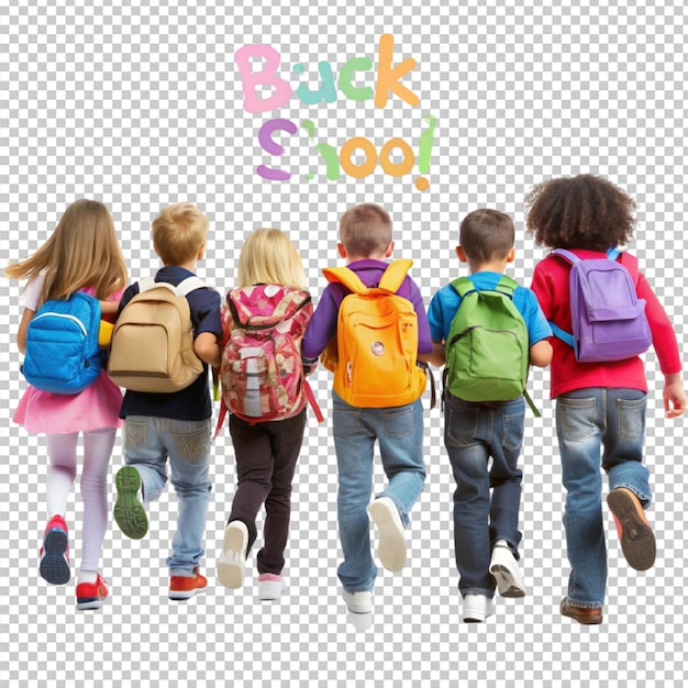 small schoolchildren with colorful school bags and