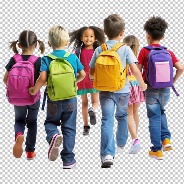 small schoolchildren with colorful school bags and