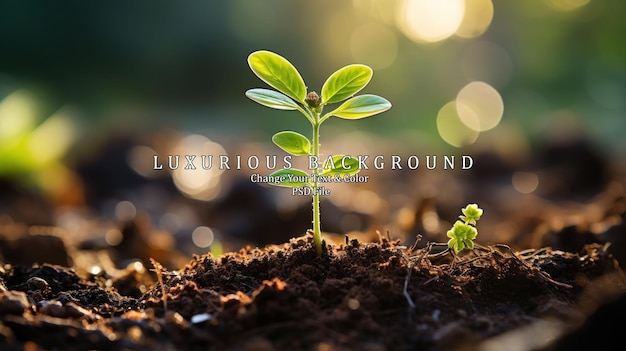 Small seedling growing in soil Concept of new life and agriculture