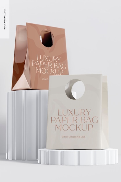 Small Shopping Bags Mockup, on Podium