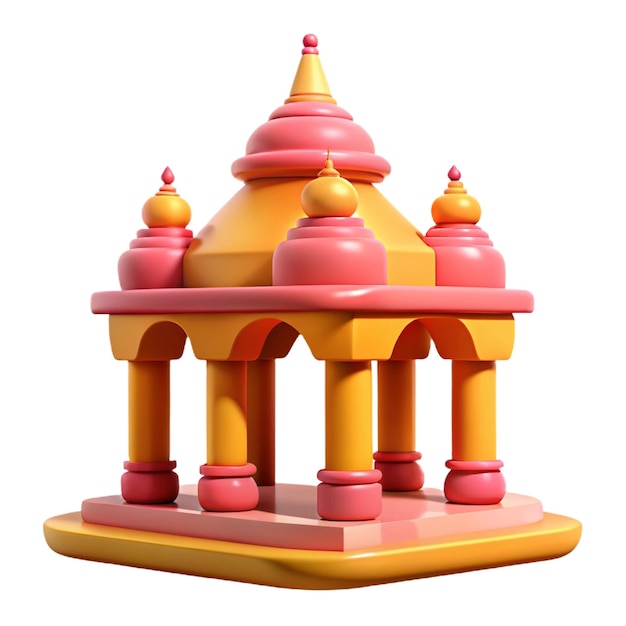 a small statue of a pink and orange building with a red roof