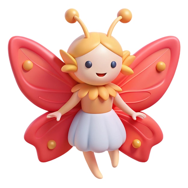 a small toy of a fairy with a red wings