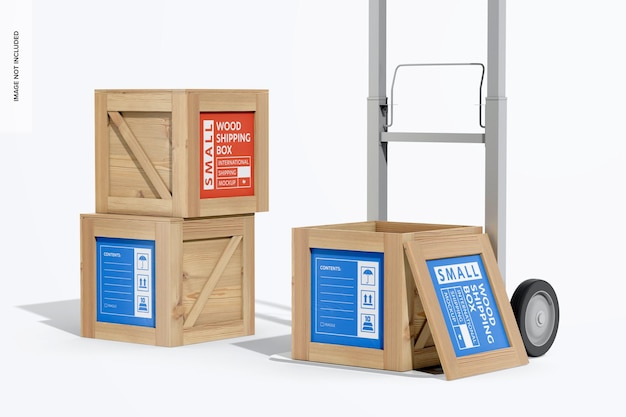 Small Wood Shipping Boxes Mockup Stacked