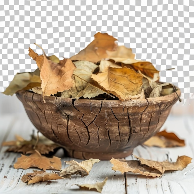 a small wooden bowl with leaves that say  leave  on it