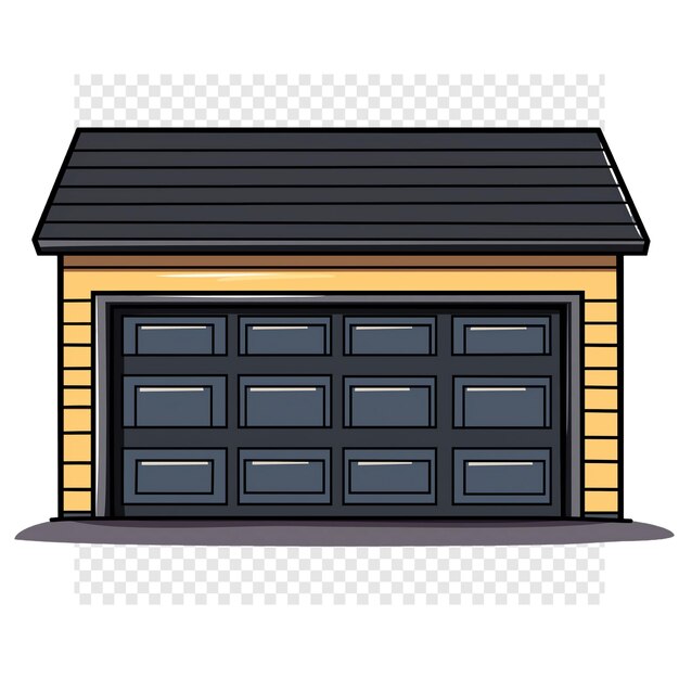 a small yellow house with a garage door on the front