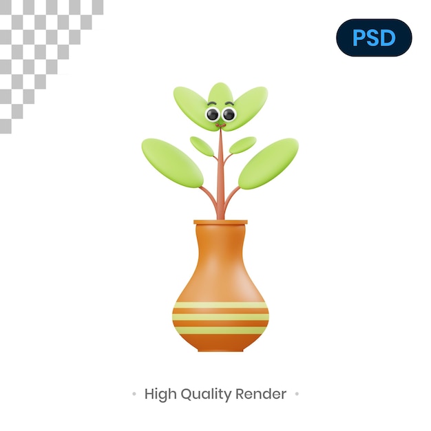 Smally Plant 3D Render Illustration Premium Psd