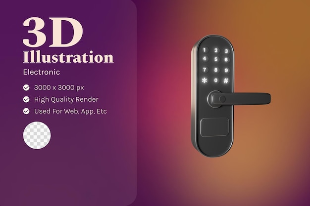 Smart door lock illustration 3d