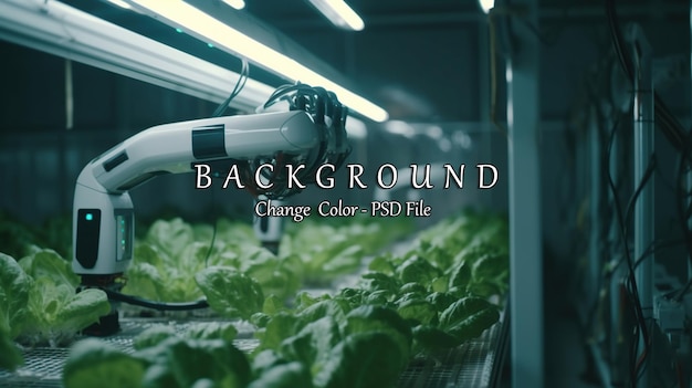 PSD smart farming agricultural technology robotic arm harvesting hydroponic lettuce in a greenhouse