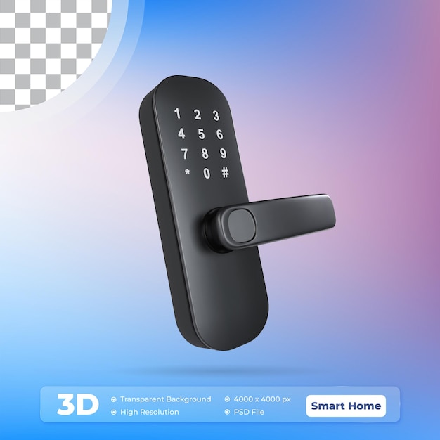 Smart Home Door Lock 3D illustration Icon Smart Home with Transparent Background