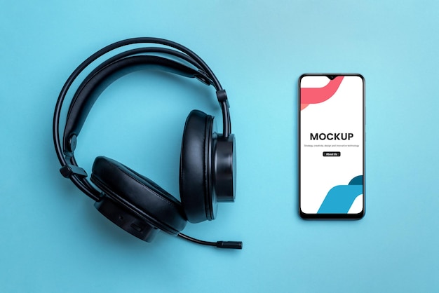 Smart phone mockup and wireless headphones