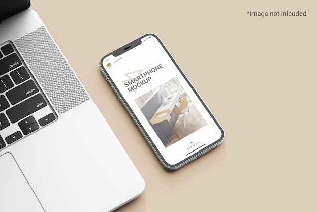 Smart Phone Screen Mockup beside a laptop