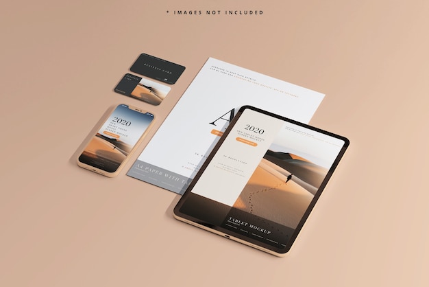 Smart Phone and Tablet with Business Cards Mockups