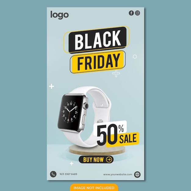 Smart watch black friday instagram with blue background design story template