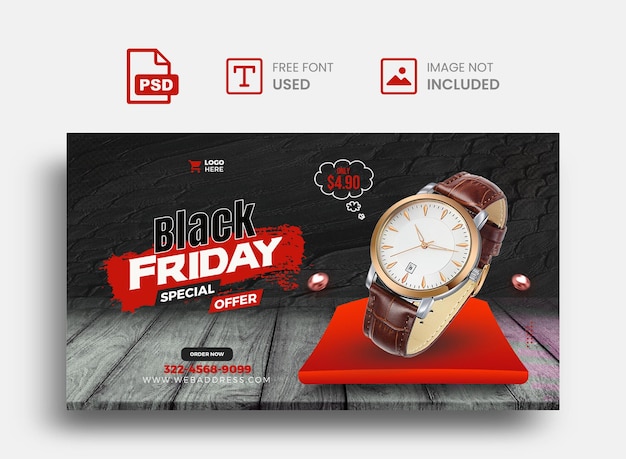 PSD smart watch black friday product sale facebook cover and web banner template