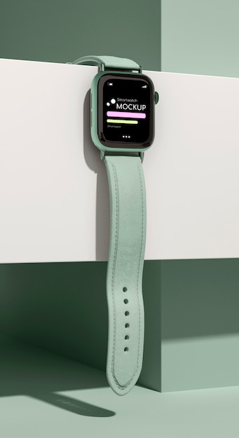 Smart watch mockup in geometric scene