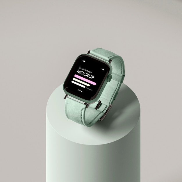 Smart watch mockup in geometric scene