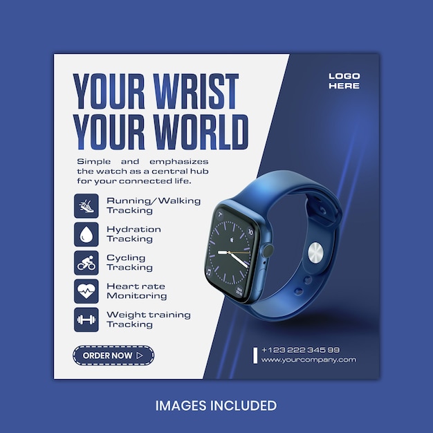 Smart Watch Premium Post Design Editable layered PSD file Easy and customizable