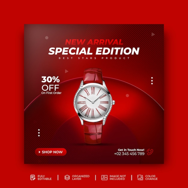 Smart watch promotion banner social media post template Psd