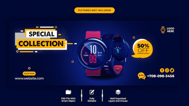 Smart watch sale facebook cover template