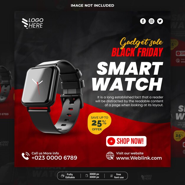 PSD smart watch social media post promotion poster banner template