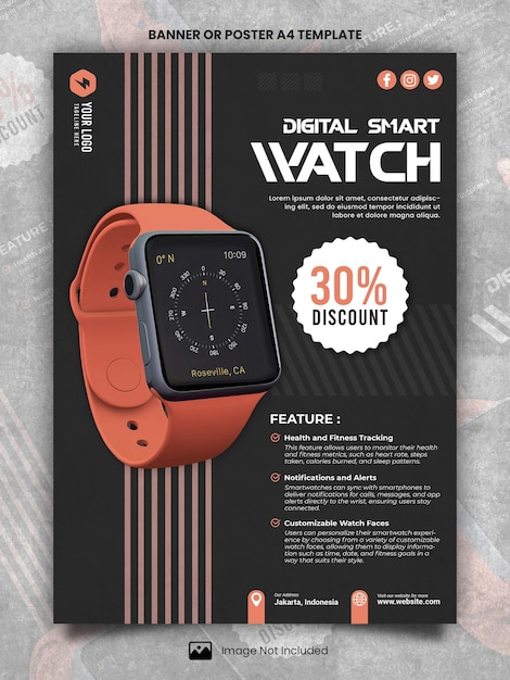 PSD smart watch special promo poster a4 or banner template