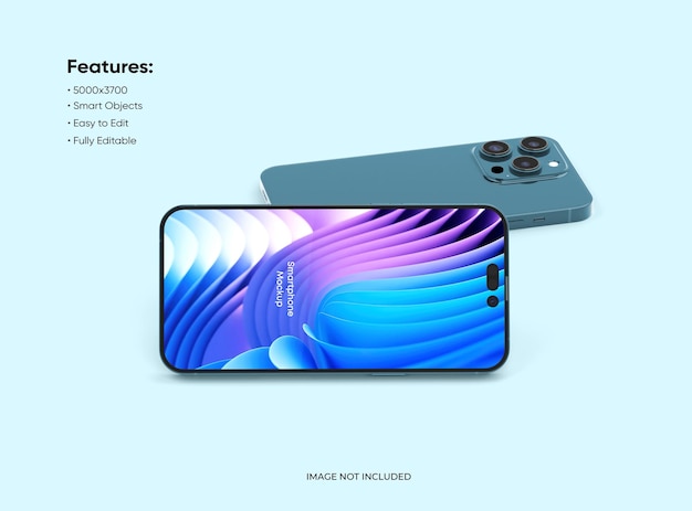 Smartphone 14 pro max mockup for App and Website UI branding 2 Phones in front and back side 3D render