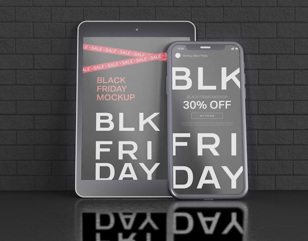 Smartphone and Digital Tablet Screens Mockup. Black Friday Concept