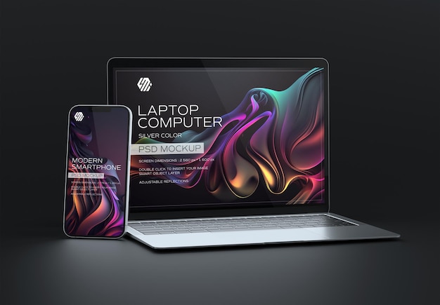 Smartphone and laptop on dark Mockup