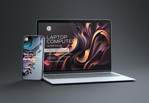 Smartphone and laptop on dark Mockup