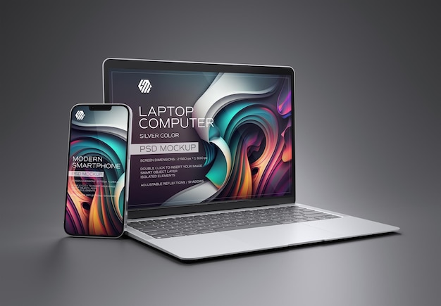 Smartphone and laptop on dark Mockup