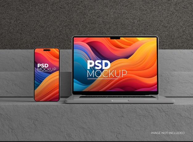 PSD smartphone and laptop mockup for branding and ui