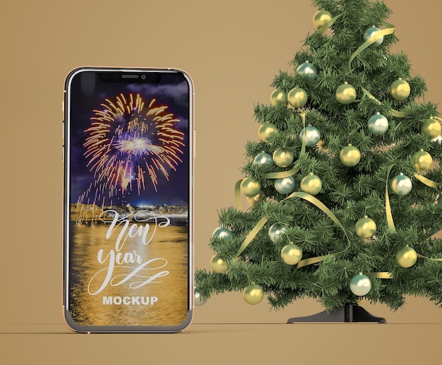 Smartphone mock-up with christmas tree