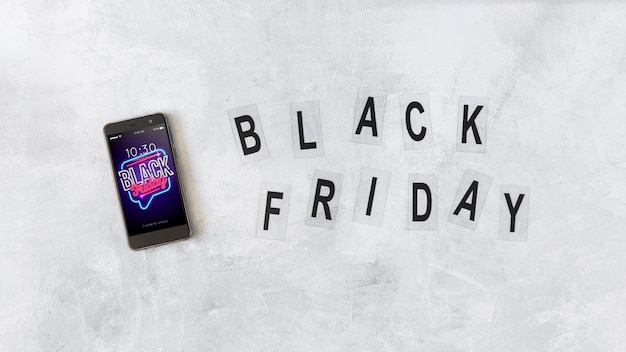 PSD smartphone mockup and black friday letters