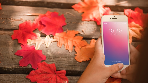 Smartphone mockup with autumn concept