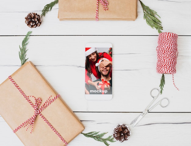 Smartphone mockup with christmas concept