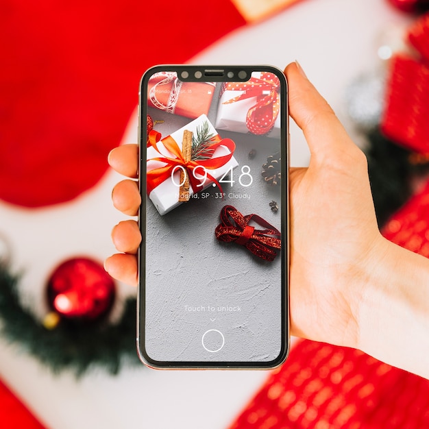 Smartphone mockup with christmas concept