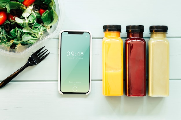 Smartphone mockup with healthy food