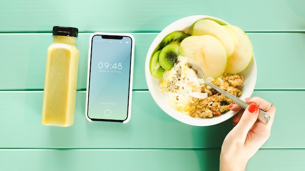 Smartphone mockup with healthy food