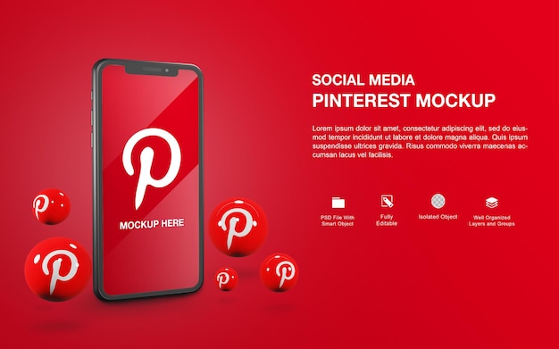 Smartphone mockup with a pinterest ball rendering design