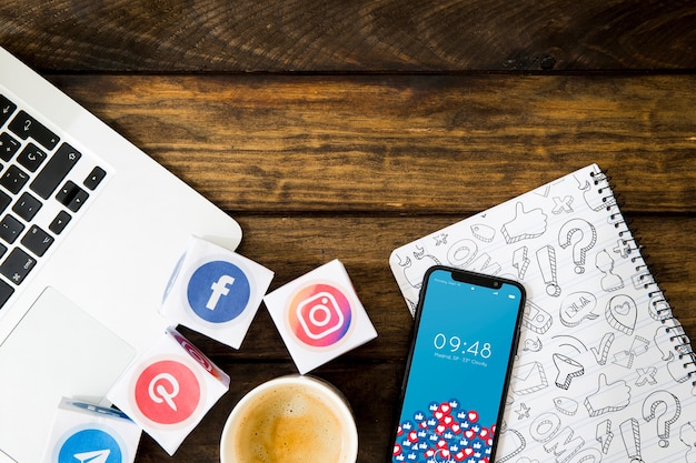 Smartphone mockup with social media concept