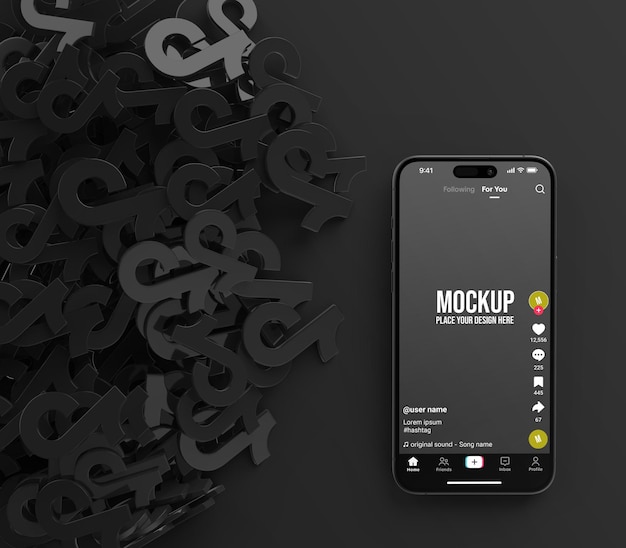 PSD smartphone mockup with tiktok 3d logo